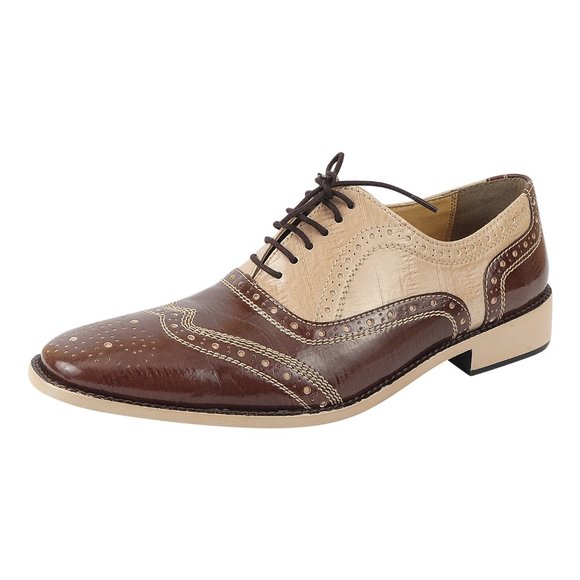 LIBERTYZENO Men's Brown Beige Lace-Up Shoes - Picture 1 of 7